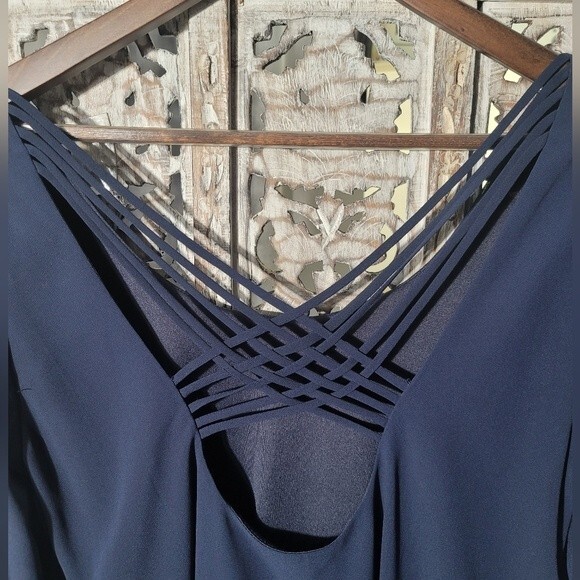 Chiffon Blue Longsleeve Lined Mini Dress with Strappy back Womens - Picture 5 of 13